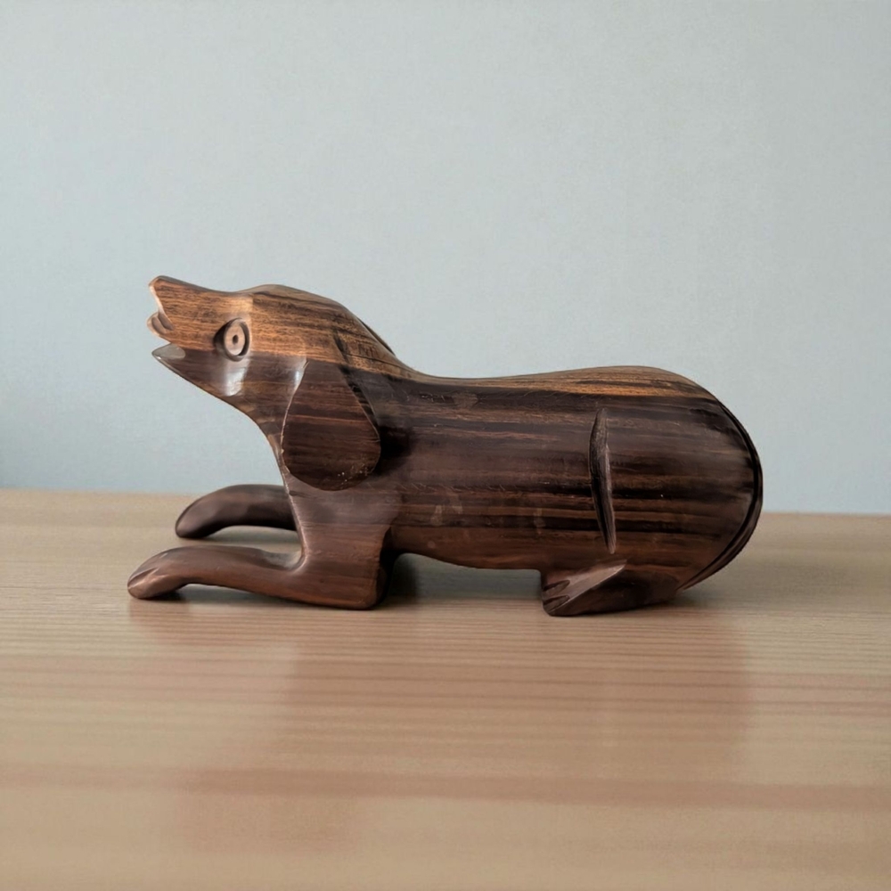 Hand Carved Wooden Dog Figurine Folk Art